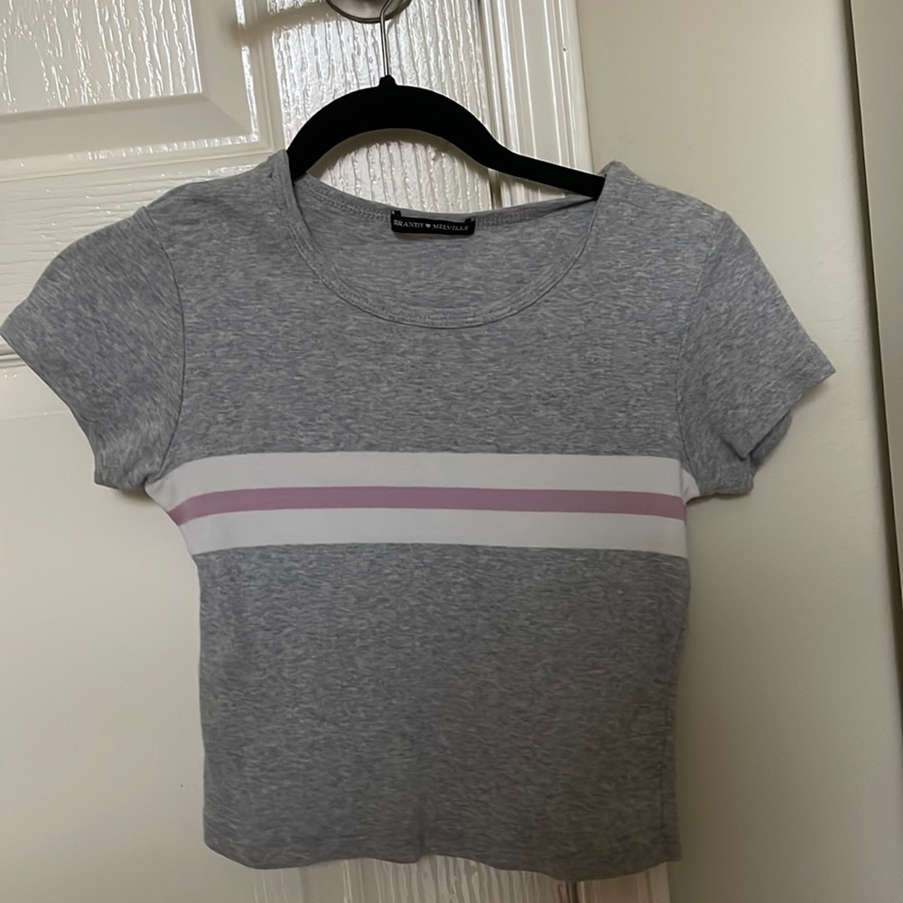 brandy melville gray white and pink top